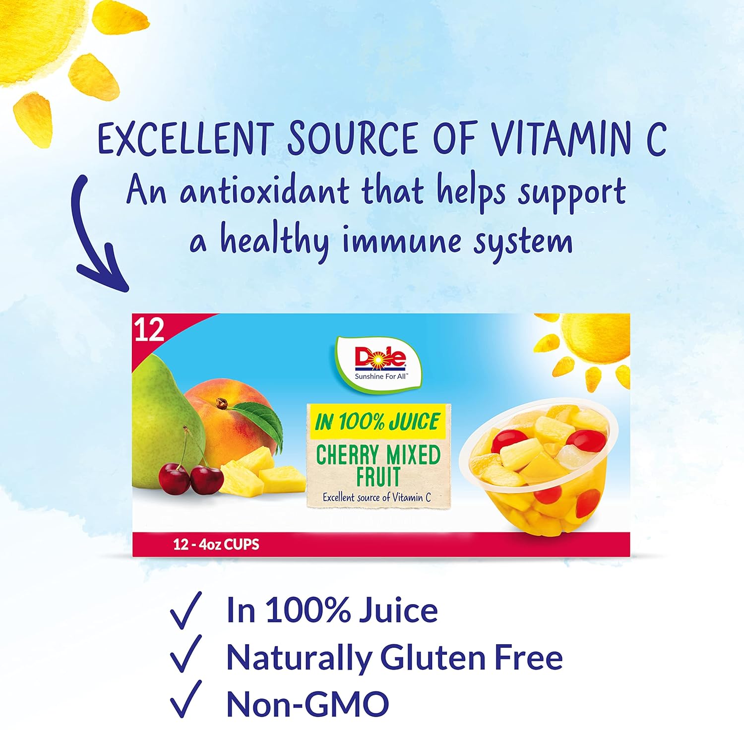 Dole Fruit Bowls Snacks Cherry Mixed Fruit in 100% Juice Snacks, 4oz 12 Total Cups, Gluten & Dairy Free, Bulk Lunch Snacks for Kids & Adults - Image 2